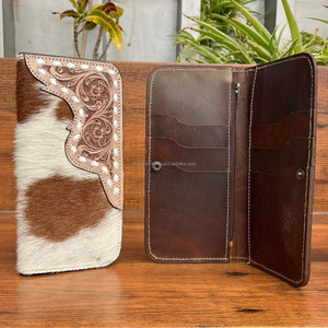 Carteras largas multitarjeta de negocios de cuero mecanizado a mano de gran capacidad para hombres, carteras plegables de piel de vaca de estilo Vintage - Product Image 4