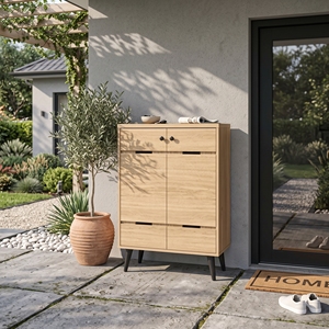 Meuble à chaussures moderne 25_0128 à 2 portes et 4 niveaux, avec accent de ligne horizontale, organisateur d'entrée, rangement autoportant - Product Image 1