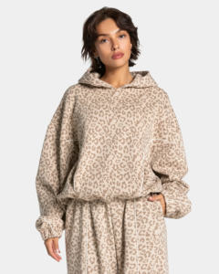 Sudadera con Capucha de Invierno para Mujer, Marca Privada, 100% Algodón, Felpa, Ecológica, Estilo Urbano, Color Blanco Crema, Estampado de Leopardo, Sólida, Talla 2 - Product Image 4