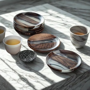 Wood & Resin Coaster Solid Wood <b>Round</b> Cup Holder Tea <b>Mat</b> with Heat-resistant Feature Epoxy Resin <b>Mat</b> & Pads - Product Image 3