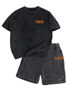 ชุดเซ็ต 2 ชิ้นสไตล์วินเทจ Y2K สำหรับผู้ชาย เสื้อยืดลายกราฟิกแบบวินเทจ กางเกงขาสั้นแบบมีเชือกผูก รับผลิตตามแบบ (OEM) ขายส่งจำนวนมาก - Product Image 2
