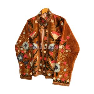 Women's Suzani <b>Jackets</b> Hand Stitched <b>Velvet</b> Short Unisex Coat Uzbek Embroidered <b>Jacket</b> With Two Side Pockets - Product Image 1
