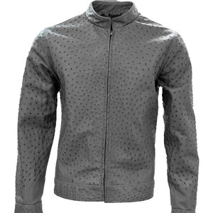 Chaqueta de Cuero para Hombre, Corte Ajustado, Piel de Vacuno Genuina con Grabado de Avestruz, Cuello Camisero, Cierre de Cremallera Resistente, Directo de Fábrica - Product Image 6