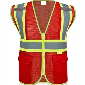 เสื้อกั๊กสะท้อนแสงสำหรับผู้ชาย ปี 2026 สีแดง ผ้าตาข่าย ระบายอากาศได้ดี ปิดด้วยซิป เสื้อคลุมลำลองสำหรับทำงาน มีกระเป๋า เหมาะสำหรับใช้ในฤดูร้อน ปี 2026 - Product Image 2