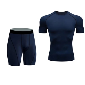 Men's Summer Casual Breathable Knitted <b>Short</b> Sleeve <b>Compression</b> T-Shirts with <b>Shorts</b> Gym Fitness Sets Quick Dry Activewear - Product Image 1