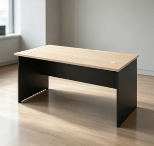 Modern Rectangular Cherry Wood Office Desk Black <b>Frame</b> Freestanding Minimalist Design DIY Assembly-Commercial Office Furniture - Product Image 1