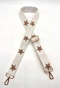 Sangle perlée portable et étanche en or, faite à la main, pour sac à bandoulière ou sac à main, avec design étoile vintage en perles de rocaille, crochet inclus - Product Image 3