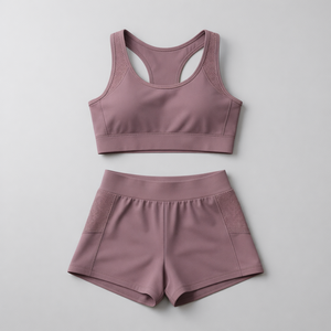Ensemble 2 pièces pour femme : Soutien-gorge de sport dos nageur et short taille haute, sans couture, respirant, en maille, couleur unie, pour yoga et entraînement - Product Image 1