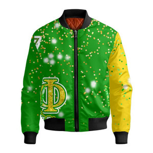 Chaqueta Bomber Reversible Chi Eta Phi con Estampado de Puntos Verde y Amarillo, Logotipo Brillante, Cierre de Cremallera Frontal, Ropa Exterior Casual para Hombre - Product Image 2