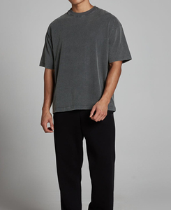 T-shirt décontracté tissé pour homme, coupe classique, col rond, gris uni, 100 % coton respirant, teinture unie, qualité supérieure - Product Image 3