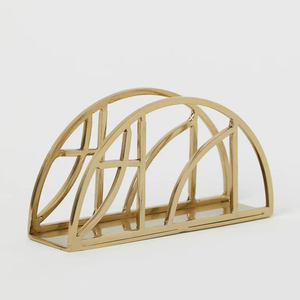 Metal Napkin <b>Holder</b> Arch Panel Gold Finish Decorative <b>Tissue</b> Organizer Modern Tabletop <b>Kitchen</b> Stand - Product Image 1