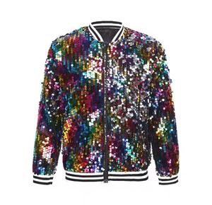 Veste universitaire à sequins pour homme, col montant, fermeture éclair, style décontracté, coupe régulière, légèrement extensible, en PU et polyester matelassé - Product Image 1