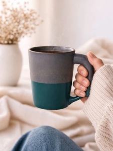 Tazas de Café de Cerámica, Dos Tonos, Gris Mate y Verde Azulado, Diseño Minimalista, para Uso Doméstico - Product Image 2