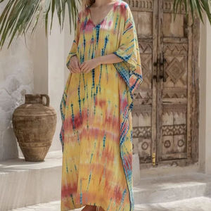Women <b>Boho</b> Yellow Multicolor Tie Dye Cotton Maxi <b>Dress</b> Beach <b>Summer</b> Vacation Long <b>Dress</b> - Product Image 4