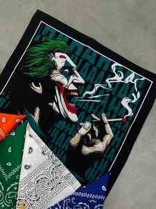 Bandana carrée en coton imprimé motif clown méchant d'Halloween, foulard de tête à motif cachemire, visage de Joker maléfique - Product Image 3