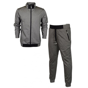 Men's Gray Tracksuit <b>Set</b> Full Sleeve Zipper Stand Collar Casual Solid Color Breathable Polyester Autumn Wear Regular Fit - Product Image 1