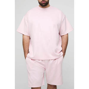 Ensemble short et t-shirt décontracté grande taille pour homme, couleur unie, léger, respirant, réversible, séchage rapide, col rond, taille élastique - Product Image 1