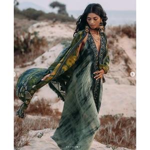 Premium Style Boho Solid A-Line Maxi Dress Halter Lace Sleeveless Regular Fit Breathable Chiffon Eco-Friendly Summer <b>Beach</b> Wear - Product Image 6