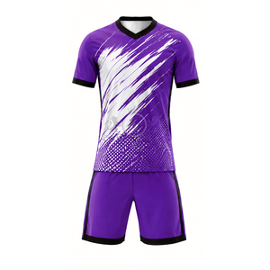 Conjunto de Camiseta de Fútbol con Cuello en V Negra para Hombre, Manga Corta, Estampado Geométrico Sublimado, Ropa Deportiva que Absorbe la Humedad, para Todas las Temporadas - Product Image 5