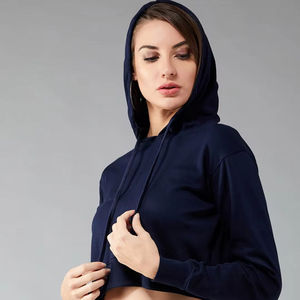 Sudadera con Capucha Corta Tejida Personalizada para Mujer, con Logotipo Frontal, Estilo Casual, Oversize, Ecológica, de Poliéster/Algodón - Product Image 1