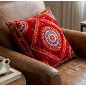 Hot Selling Bohemian Velvet Square <b>Throw</b> Pillow With Geometric Embroidery Pattern <b>Red</b> Decorative Cushion Cover - Product Image 4