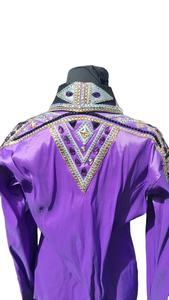 Haut ajusté violet métallisé avec embellissements en cristal rodéo et vêtements équestres "Custom Women's Western Show Shirt - Product Image 6
