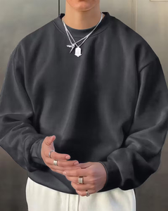 Men's Crew Neck Solid Color Oversized Terry Knitted Breathable Casual Pullover Sweatshirt Winter Wear - Product Image 1