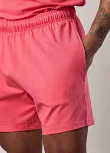Shorts décontractés pour hommes, couleur unie, taille mi-haute, élastique, rose, respirant, avec poches, en polyester tissé - Product Image 6