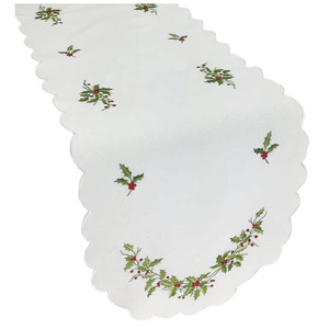 Wholesale Customized Vintage White Cotton <b>Table</b> <b>Runners</b> Embroidered Holly Christmas Scallop Border Washable Restaurant Hotel - Product Image 2
