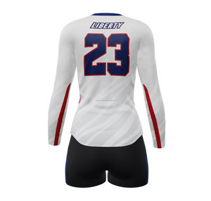Ensemble uniforme de volley-ball pour femmes nom d'équipe personnalisé Logo imprimé séchage rapide Spandex tissu extensible ensemble de tenue de sport - Product Image 6