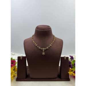 Indian Ethnic Artificial Jewellery Kritika Victorian Delicate Gold Plated CZ Necklace & Earring Set for Bridal - Product Image 6