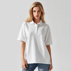 <b>Drop</b> Shoulder Short Sleeved Oversized Women Polo Shirts Button Down Turn Down Collar Polo Shirt Women's Casual Summer Polo - Product Image 1