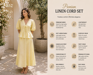Ensemble coordonné en coton de créateur - Haut d'été jaune à manches bouffantes associé à une jupe longue confortable, deux pièces, vente en gros - Product Image 3