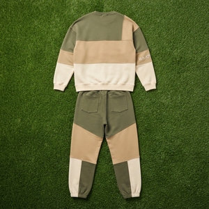 Ensemble sweat-shirt et pantalon de survêtement pour homme, col rond, couleurs contrastées, vert beige, streetwear décontracté, vêtements assortis, logo personnalisé - Product Image 6