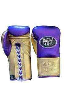 Guantes de Boxeo Personalizados de Alta Calidad, Sin Boxeo No Hay Vida, de Cuero Genuino, para Entrenamiento y Sparring, con Cierre de Cordones, Dedos Completos, Morado y Dorado - Product Image 6