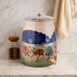 Distributeur d'eau en céramique vintage avec couvercle |   Distributeur de boissons décoratif en porcelaine avec robinet et décoration de table haut de gamme - Product Image 3