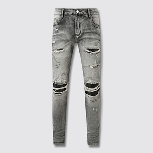 Vaqueros desgastados con parches personalizados, corte holgado y recto, estilo hip hop streetwear, efecto apilado, denim vintage lavado, elásticos Y2K - Product Image 4