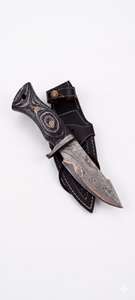 Damascus Steel Hunting <b>Knife</b> With Wood Handle Drop Point Blade 0.6mm Thickness Bevel Edge Leather Sheath Included - Product Image 1