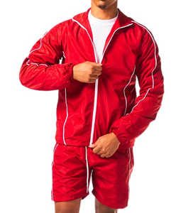Conjunto Deportivo Corto para Hombre, Chaqueta Cortavientos con Cierre y Pantalones Cortos, de Spandex, Algodón y Fibra de Bambú, Transpirable, Térmico, Estampado, para Invierno - Product Image 2
