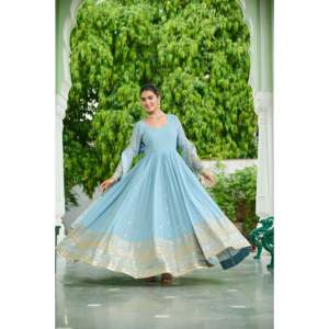 Vestido de Novia Bordado en Tela Georgette Sintética Color Polvoriento con Dupatta - Product Image 6