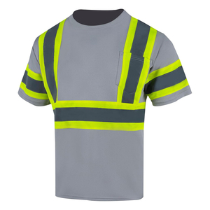<b>Men's</b> High Visibility Reflective Safety T-<b>Shirt</b> Short Sleeve Breathable Workwear Style Gray Polyester Casual <b>Shirt</b> Summer Wear - Product Image 4