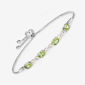 Bracelet en péridot naturel certifié, argent sterling bicolore, chaîne bolo ajustable, bijou pierre de naissance d'août, cadeau - Product Image 2
