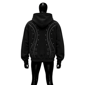 Sweat à capuche zippé oversize streetwear noir premium, brodé, avec poche avant zippée, manches classiques, en coton - Product Image 2