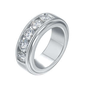 Anillo de Boda Geométrico Clásico con Moissanita de 2.50 Quilates, Estilo Hip-Hop para Hombre, Elegante Anillo de Plata de Ley 925 con Cinco Piedras - Product Image 1