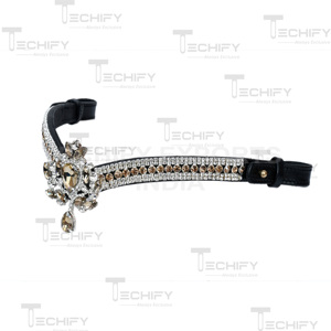 Fronture de Cheval de Luxe en Cristal avec Strass Transparents Champagne, en Cuir Premium, Confortable, Couleur et Taille Personnalisables - Product Image 2