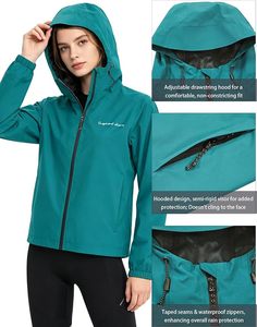 Chaqueta Impermeable para Mujer, Ligera, Cortavientos, con Capucha, para Senderismo - Product Image 3