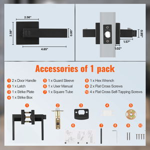 Manija de Puerta de Privacidad Negra Mate, Reversible, con Cerradura sin Llave, Paquete de 10 - Para Mano Izquierda y Derecha, Rotación de 45 Grados - Product Image 2