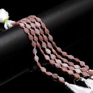 Natural Peach Moonstone Leaf Shape Gemstone Beads Hand Carved Peach Moonstone Carving Beads Loose <b>Stone</b> Bead For Jewelry Making - Product Image 6