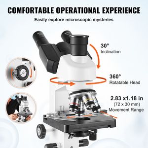 Microscopio Composto Trinoculare da Laboratorio con Ingrandimento 40X-5000X, Tavolino Meccanico a Due Livelli, Ingrandimento Totale 1000X - Product Image 4