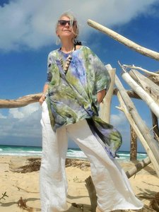 Stylish Handmade Tie Dye <b>Kaftan</b> Dress V-neck Long-Sleeve Casual <b>Summer</b> Collection Straight Silhouette Ankle-Length Tassel Beach - Product Image 6